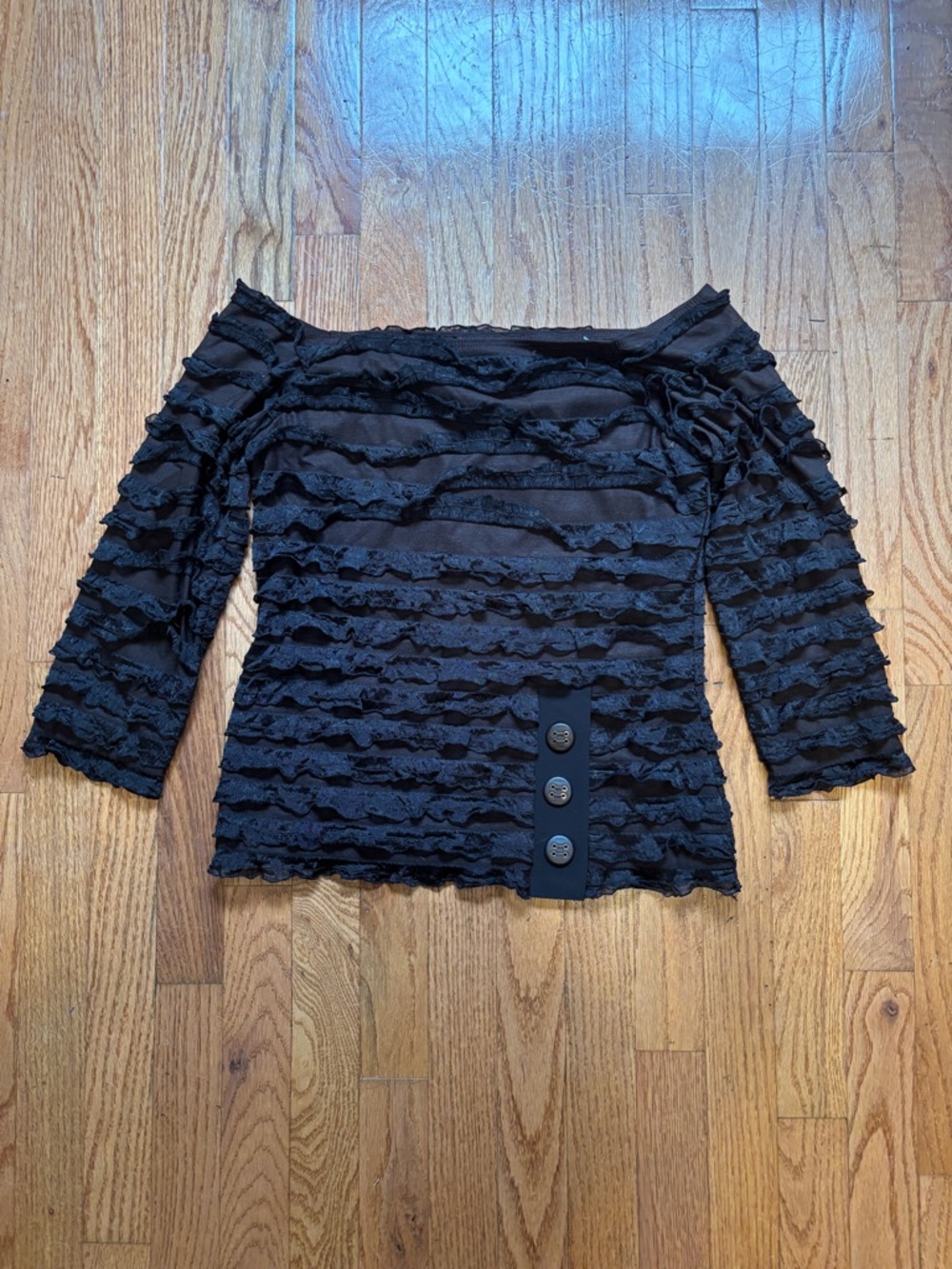 Frank Lyman Design Black Ruffle Off-Shoulder Blouse